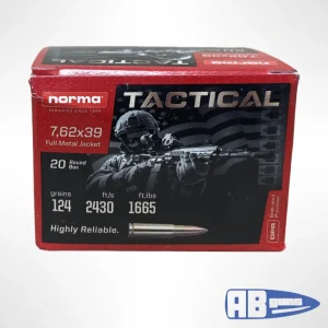 ABGUNS.COM, NORMA, NORMA 7.62x39 TACTICAL ,BRASS CASED, 124GR, FMJ, 20 RDS
